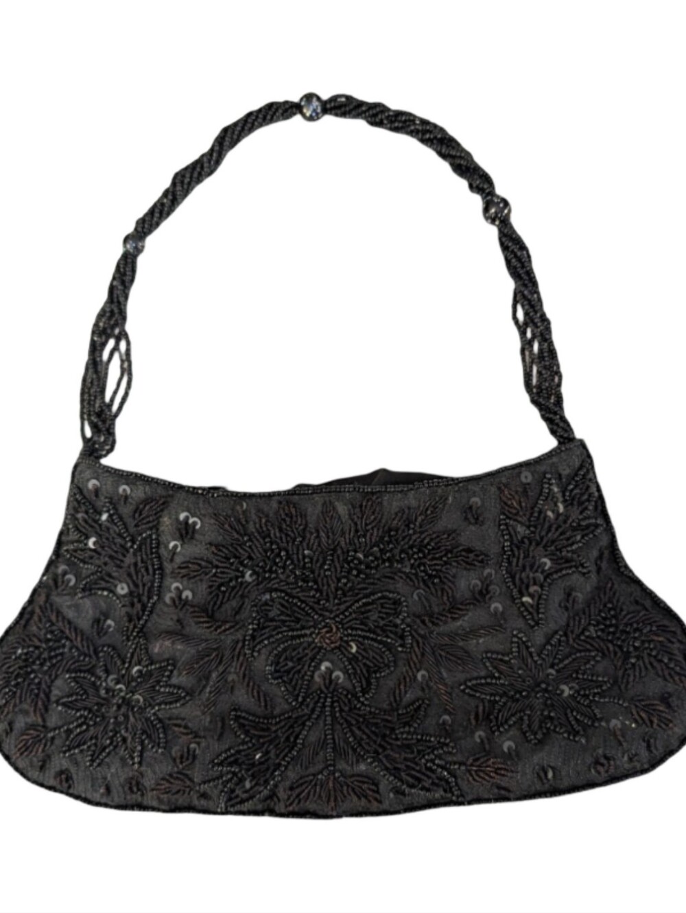 Beaded Black Evening Handbag Clutch Purse Vintage Shoulder Bag Old Hollywood